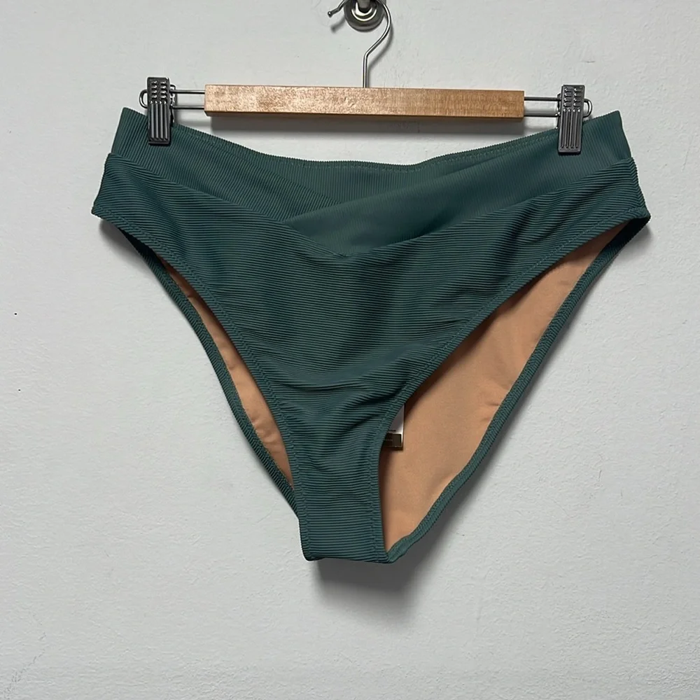 J Crew Ribbed cross front cheeky bikini bottom size L NWT